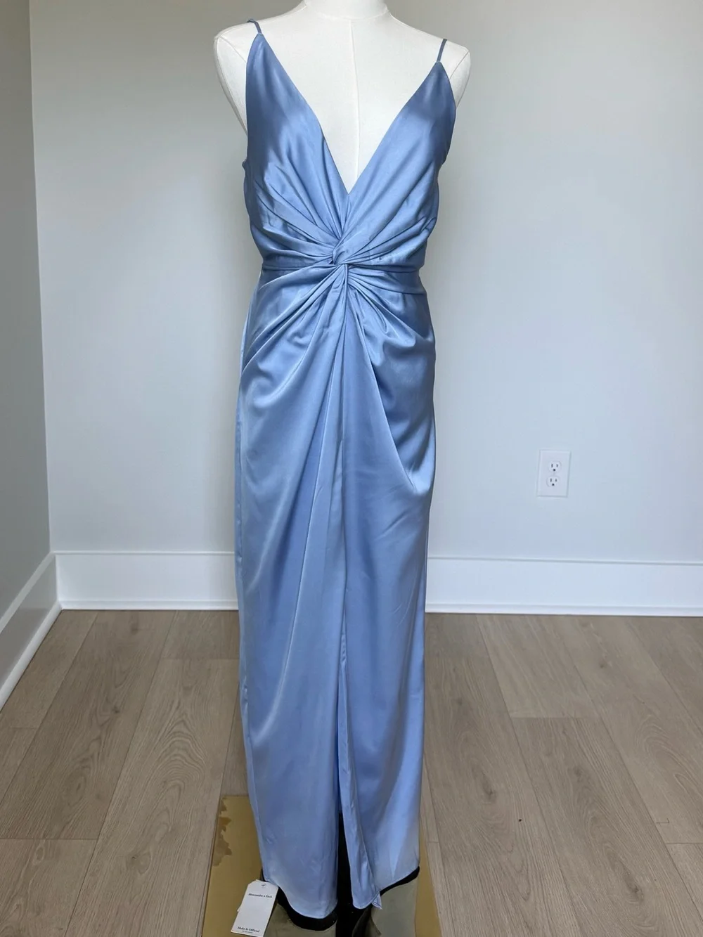 NWT Abercrombie & Fitch Dusty Blue Satin Twist Maxi Dress